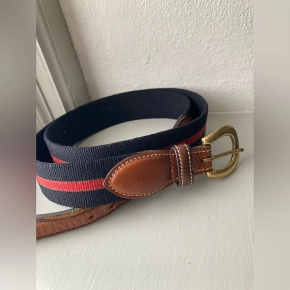 Trafalgar Black Canvas With Red Stripe Leather Belt  Sz 34 Made In USA #030230